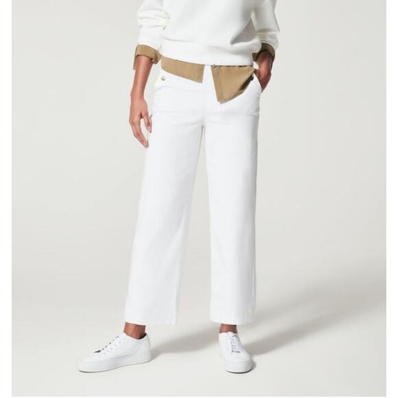 Spanx Stretch Twill Cropped Wide Leg Pants High Rise Pull On, Bright White - Picture 1 of 13